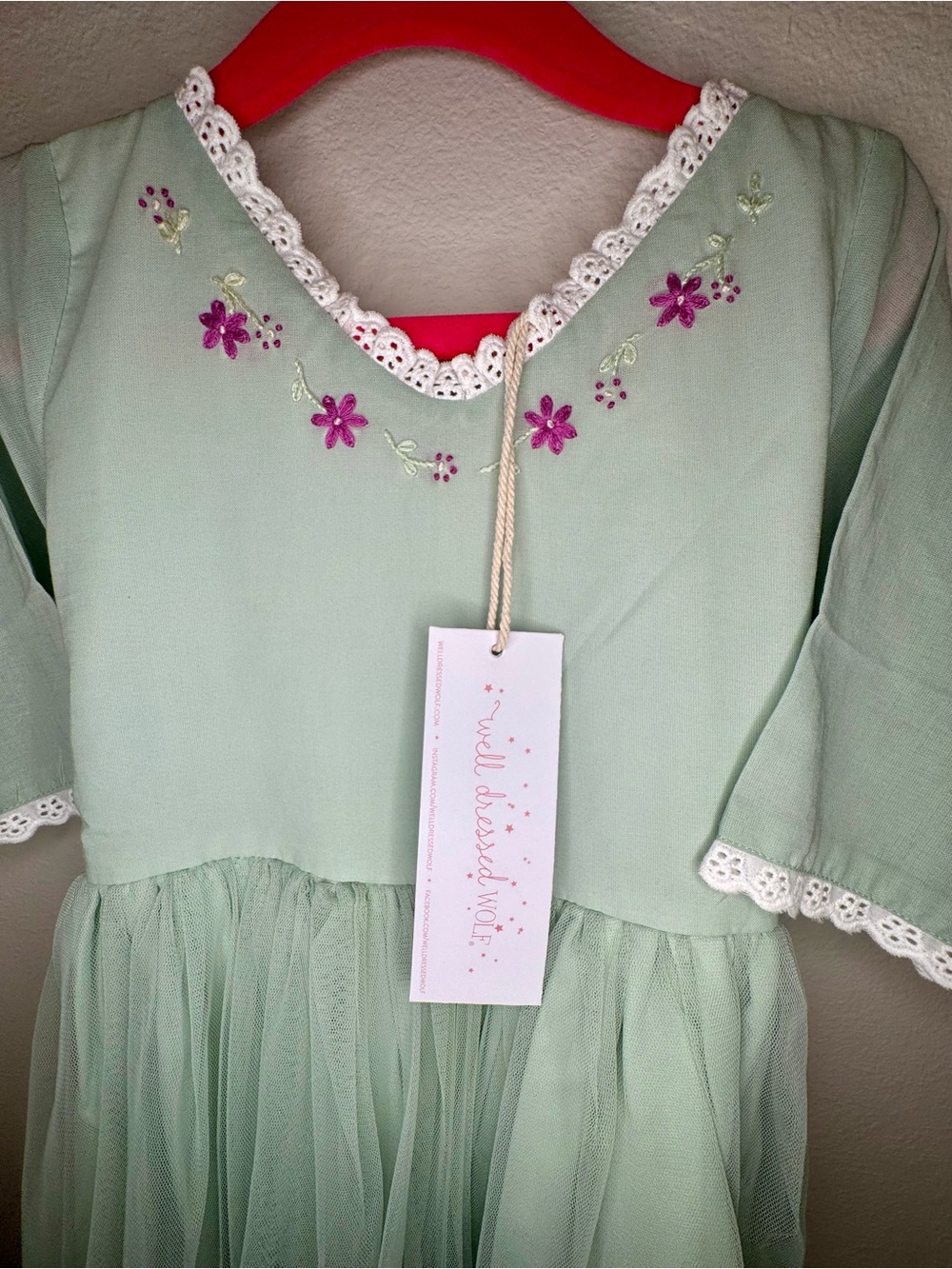 Well Dressed Wolf Mint Green Floral Embroidered Dress